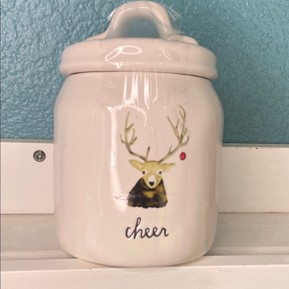 Rae Dunn Retro Cheer Reindeer Canister